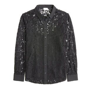 Black Lace Button-Front Women's Shirt